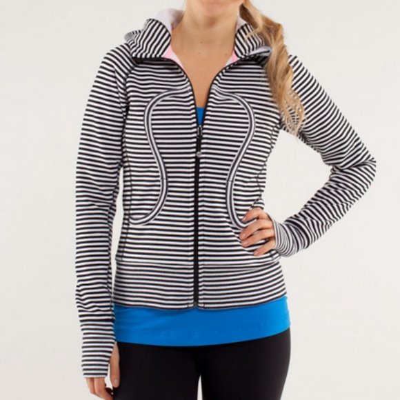 lululemon athletica Jackets & Blazers - Lululemon Scuba Hoodie Stretch Classic Stripe White Black Sz 4